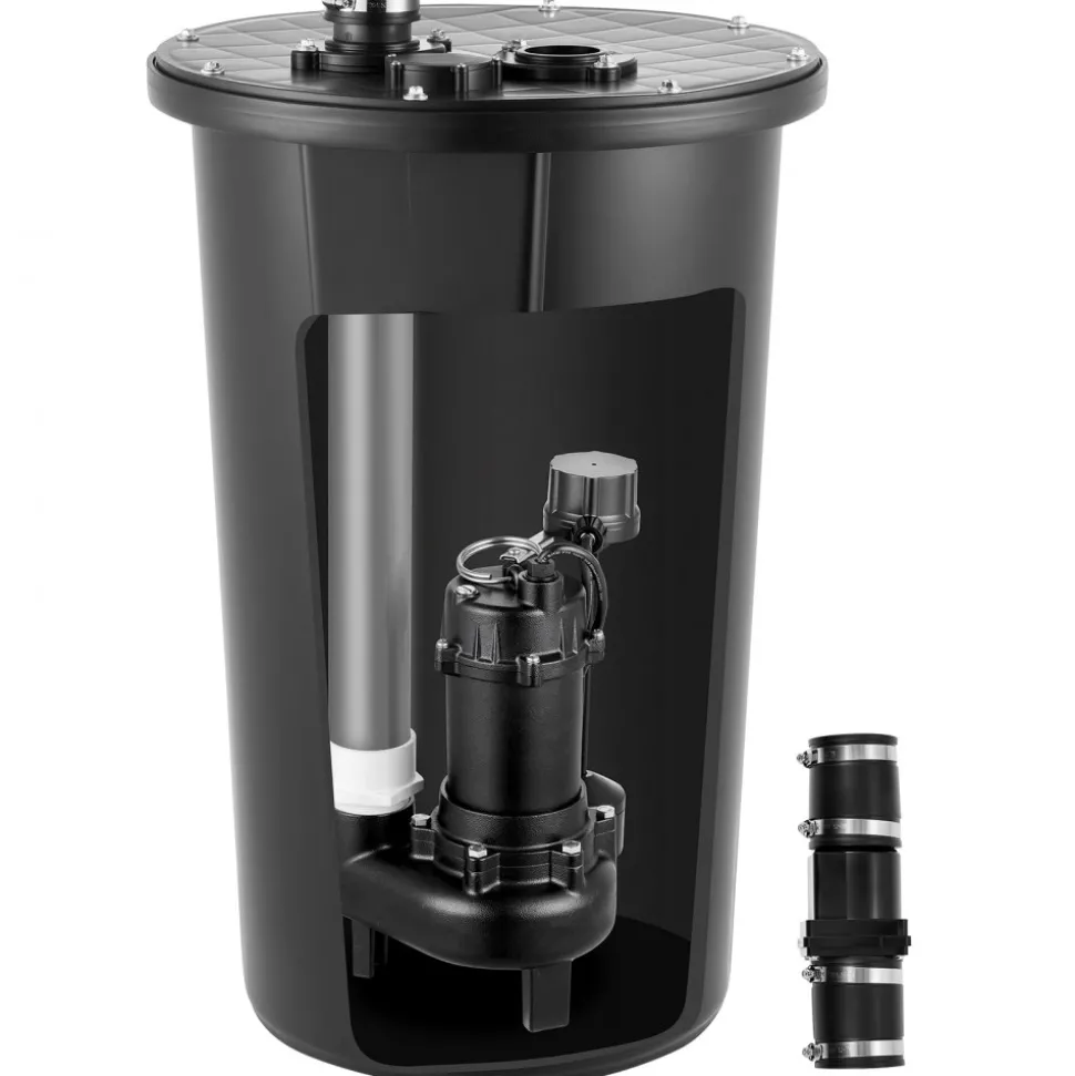 VEVOR Sewage Pump System, 1/2 HP, 4800 GPH Cast Iron Sewage Pump with Basin Kit, 120 Volt Automatic Outdoor Water/Seepage Collection and Removal System with Vertical Float Switch, 2" Discharge, Black