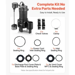VEVOR Sewage Pump System, 1/2 HP, 4800 GPH Cast Iron Sewage Pump with Basin Kit, 120 Volt Automatic Outdoor Water/Seepage Collection and Removal System with Vertical Float Switch, 2