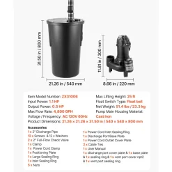 VEVOR Sewage Pump System, 1/2 HP, 4800 GPH Cast Iron Sewage Pump with Basin Kit, 120 Volt, Automatic On/Off Outdoor Water/Seepage Collection and Removal System with Float Switch, 2