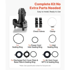 VEVOR Sewage Pump System, 1/2 HP, 4800 GPH Cast Iron Sewage Pump with Basin Kit, 120 Volt, Automatic On/Off Outdoor Water/Seepage Collection and Removal System with Float Switch, 2