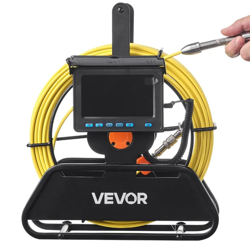 VEVOR Sewer Camera, 98 ft/30m, 4.3" Drain Inspection Camera, IP68 Waterproof Snake Plumbing Camera with Lights - 6 Adjustable LEDs, 4500mAh Battery & 16GB Card for Sewer Line Duct Pipes