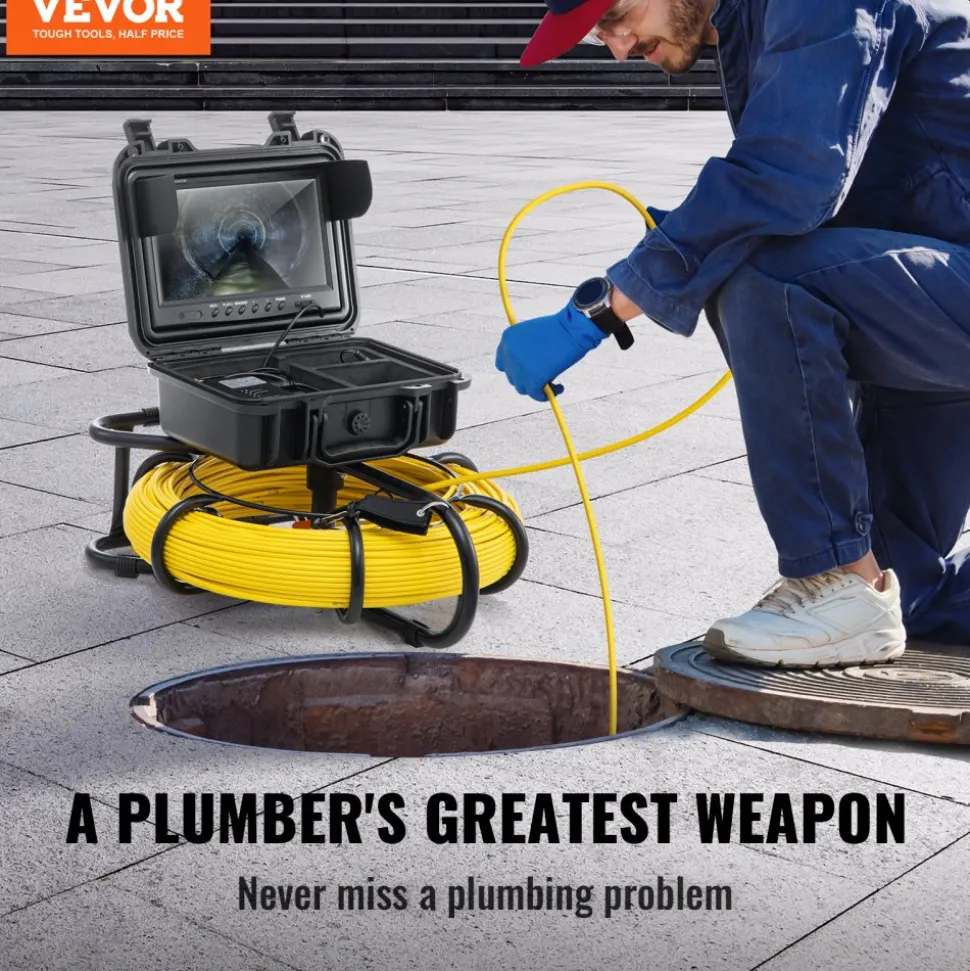 VEVOR Sewer Camera, 393 ft/120 m, 9" Screen Pipeline Inspection Camera with DVR Function, Waterproof IP68 Camera with 12 Adjustable LEDs, with a 16 GB SD Card, for Sewer Line, Home, Duct Drain Pipe