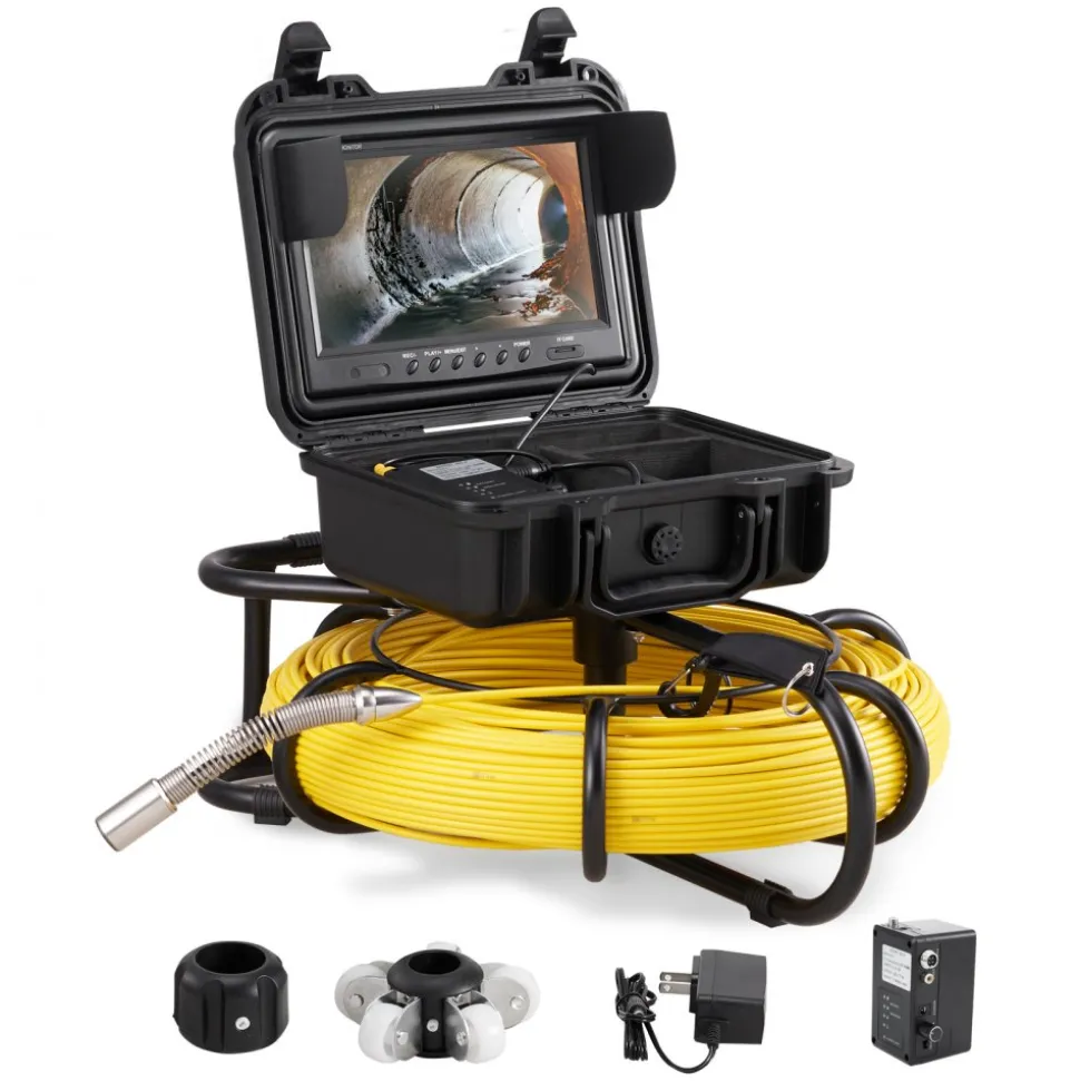 VEVOR Sewer Camera, 393 ft/120 m, 9" Screen Pipeline Inspection Camera with DVR Function, Waterproof IP68 Camera with 12 Adjustable LEDs, with a 16 GB SD Card, for Sewer Line, Home, Duct Drain Pipe