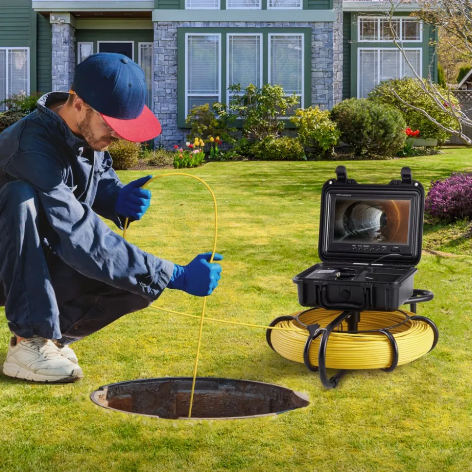 VEVOR Sewer Camera, 393 ft/120 m, 9" Screen Pipeline Inspection Camera with DVR Function, Waterproof IP68 Camera with 12 Adjustable LEDs, with a 16 GB SD Card, for Sewer Line, Home, Duct Drain Pipe