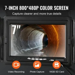 VEVOR Sewer Camera, 165 ft/50 m, 7" Screen Pipeline Inspection Camera with DVR Function, Waterproof IP68 Camera, 12pcs Adjustable LED, with a 16 GB SD Card for Sewer Line, Duct Drain Pipe Plumbing