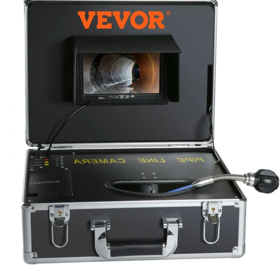 VEVOR Sewer Camera, 165 ft/50 m, 7" Screen Pipeline Inspection Camera with DVR Function, Waterproof IP68 Camera, 12pcs Adjustable LED, with a 16 GB SD Card for Sewer Line, Duct Drain Pipe Plumbing