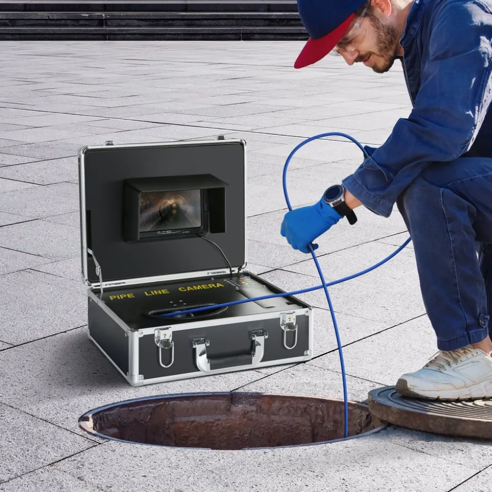 VEVOR Sewer Camera, 165 ft/50 m, 7" Screen Pipeline Inspection Camera with DVR Function, Waterproof IP68 Camera, 12pcs Adjustable LED, with a 16 GB SD Card for Sewer Line, Duct Drain Pipe Plumbing