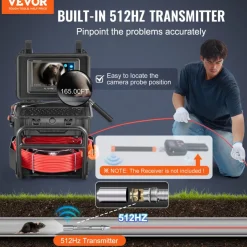 VEVOR Sewer Camera, 165 ft/50m, Self-Leveling Drain Camera with 512Hz Transmitter, Distance Counter, 9
