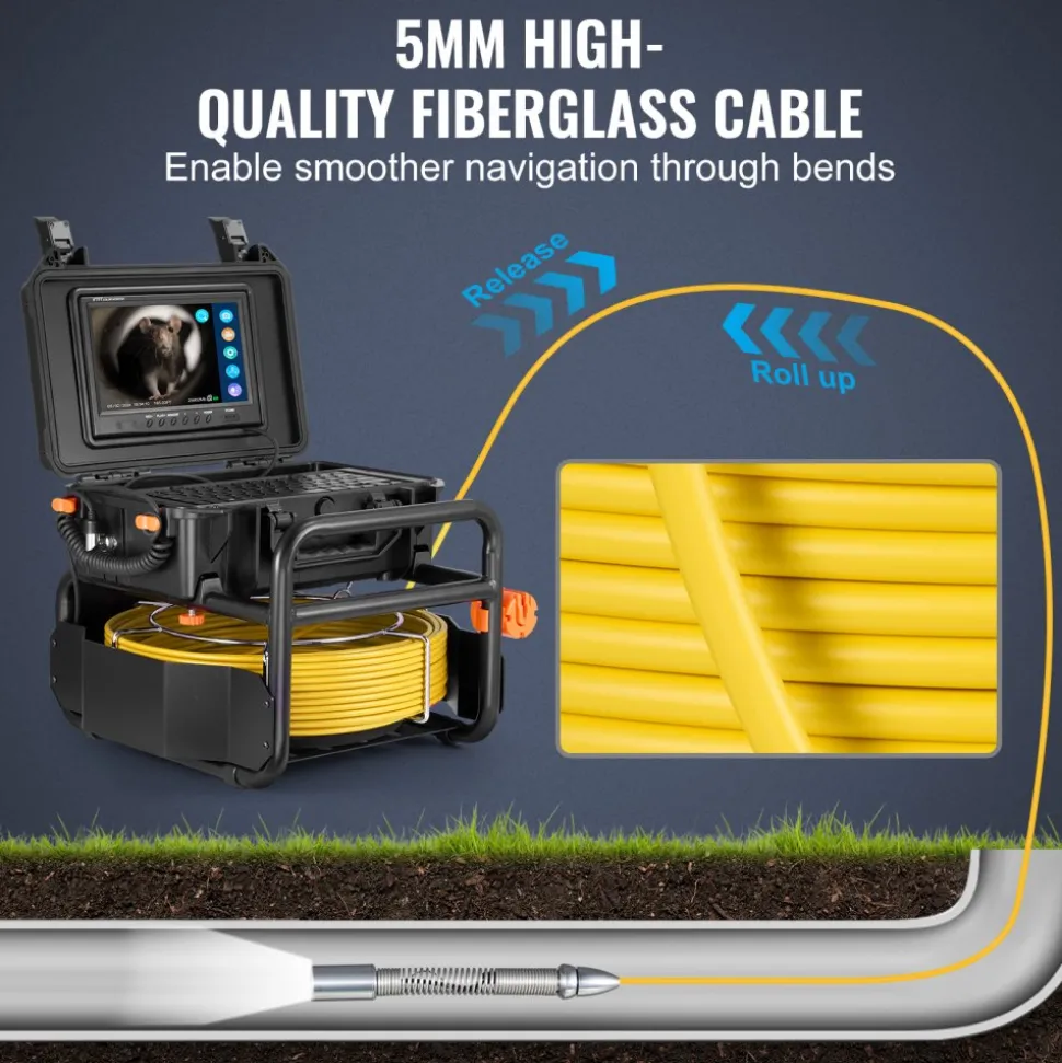 VEVOR Sewer Camera, 230 ft/70m, Self-Leveling Drain Camera with 512Hz Transmitter, Distance Counter, 9" Screen 1080P HD Snake Plumbing Camera with Light-12 LED & 32GB Card for Duct Pipe