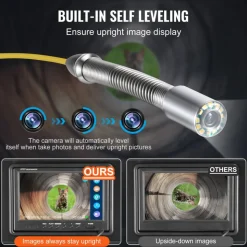 VEVOR Sewer Camera, 230 ft/70m, Self-Leveling Drain Camera with 512Hz Transmitter, Distance Counter, 9