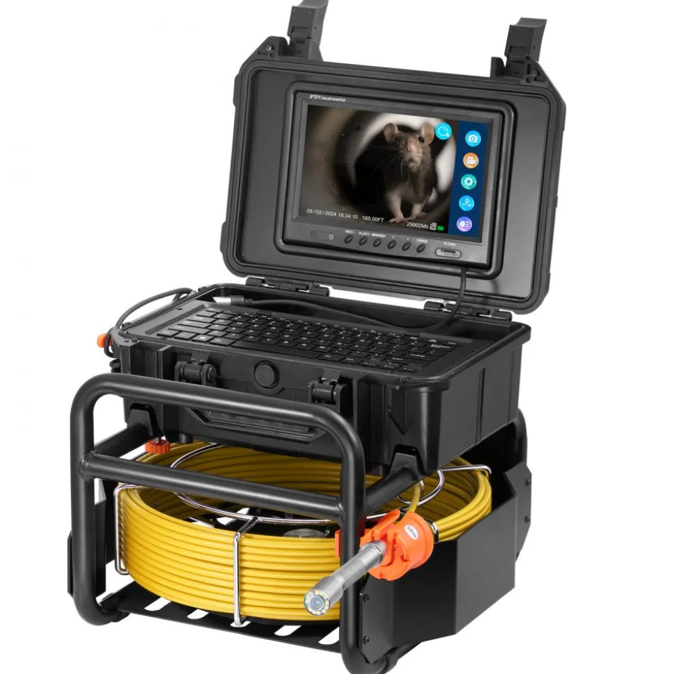 VEVOR Sewer Camera, 230 ft/70m, Self-Leveling Drain Camera with 512Hz Transmitter, Distance Counter, 9" Screen 1080P HD Snake Plumbing Camera with Light-12 LED & 32GB Card for Duct Pipe
