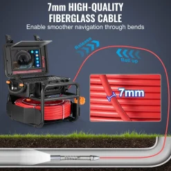 VEVOR Sewer Camera, 165 ft/50m, Self-Leveling Drain Camera with 10.1" Touchscreen, 512Hz Transmitter & Distance Counter, IP67 Snake Plumbing Camera with Lights-12 LED, 32GB Card for Duct Pipe