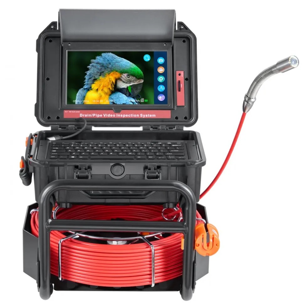 VEVOR Sewer Camera, 165 ft/50m, Self-Leveling Drain Camera with 10.1" Touchscreen, 512Hz Transmitter & Distance Counter, IP67 Snake Plumbing Camera with Lights-12 LED, 32GB Card for Duct Pipe