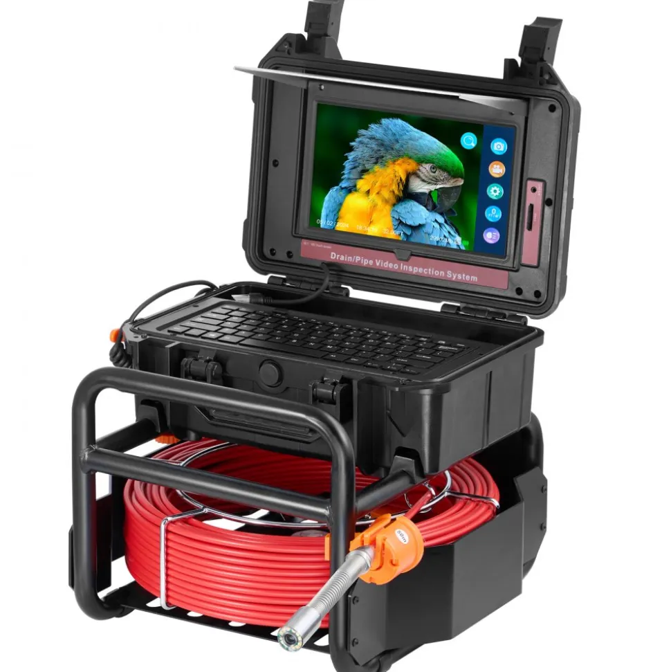 VEVOR Sewer Camera, 165 ft/50m, Self-Leveling Drain Camera with 10.1" Touchscreen, 512Hz Transmitter & Distance Counter, IP67 Snake Plumbing Camera with Lights-12 LED, 32GB Card for Duct Pipe