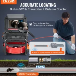 VEVOR Sewer Camera, 165 ft/50m, Self-Leveling Drain Camera with 10.1