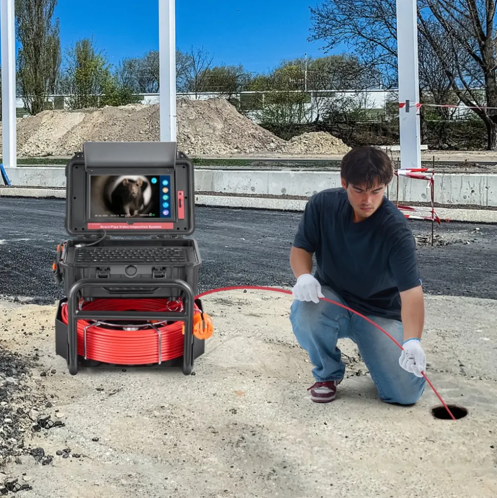 VEVOR Sewer Camera, 165 ft/50m, Self-Leveling Drain Camera with 10.1" Touchscreen, 512Hz Transmitter & Distance Counter, IP67 Snake Plumbing Camera with Lights-12 LED, 32GB Card for Duct Pipe