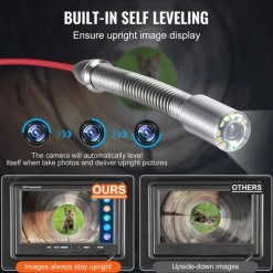 VEVOR Sewer Camera, 98 ft/30m, Self-Leveling Drain Inspection Camera with 4.3