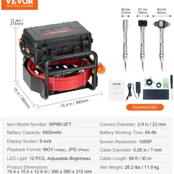 VEVOR Sewer Camera, 98 ft/30m, Self-Leveling Drain Inspection Camera with 4.3