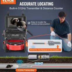 VEVOR Sewer Camera, 98 ft/30m, Self-Leveling Drain Inspection Camera with 4.3