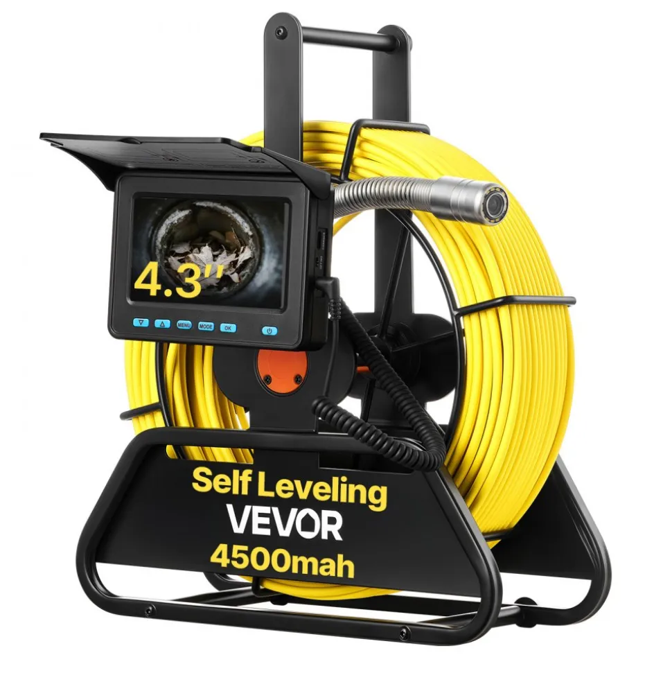 VEVOR Sewer Camera, 98 ft/30m, Self-Leveling Drain Inspection Camera with 9" 1080P HD Screen, 36X Zoom, IP68 Waterproof Plumbing Camera with Lights-12 LED, 32GB Card Snake Camera for Duct Pipe