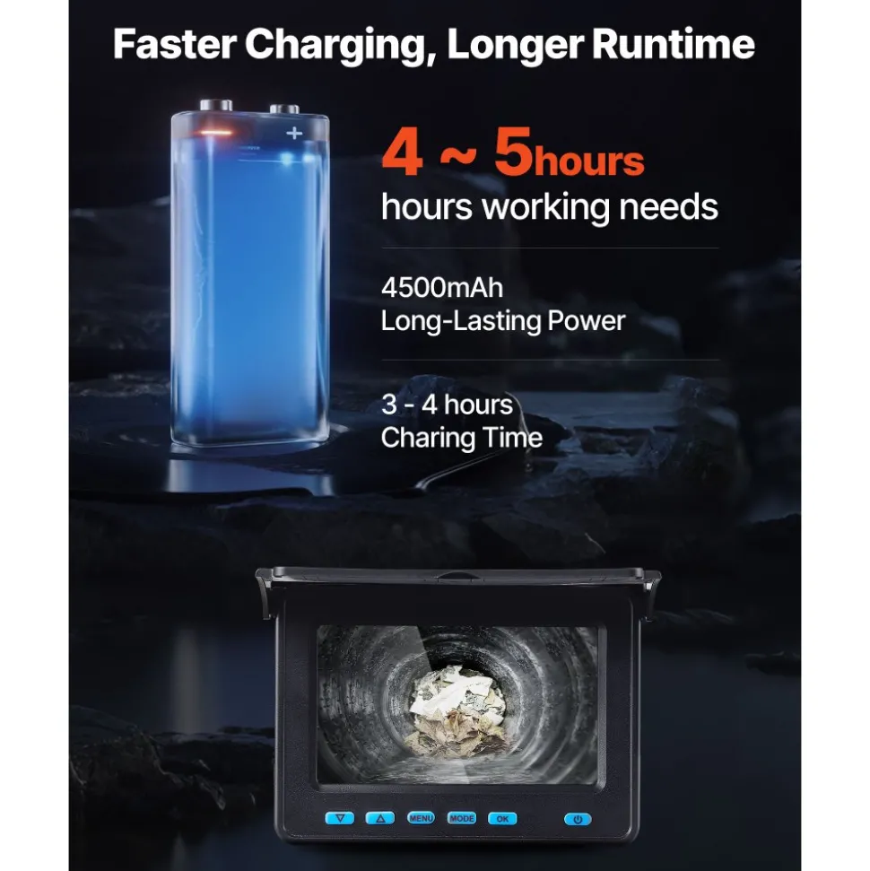 VEVOR Sewer Camera, 98 ft/30m, Self-Leveling Drain Inspection Camera with 9" 1080P HD Screen, 36X Zoom, IP68 Waterproof Plumbing Camera with Lights-12 LED, 32GB Card Snake Camera for Duct Pipe
