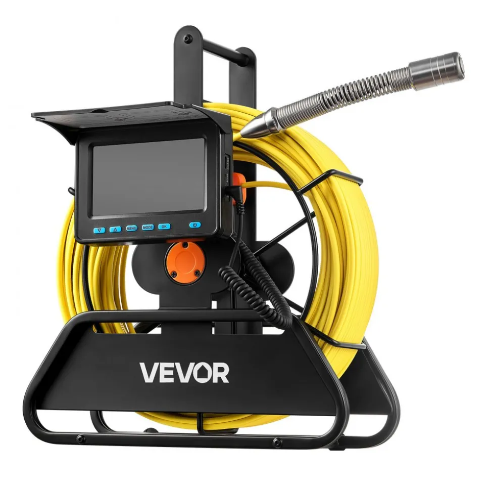 VEVOR Sewer Camera, 98 ft/30m, Self-Leveling Drain Inspection Camera with 9" 1080P HD Screen, 36X Zoom, IP68 Waterproof Plumbing Camera with Lights-12 LED, 32GB Card Snake Camera for Duct Pipe