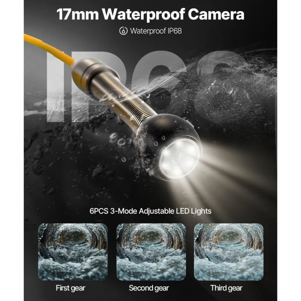 VEVOR Sewer Camera 30M Cable Pipeline Inspection Camera 11cm TFT LCD Monitor Pipe Camera Screen Waterproof IP68 Duct Inspection Camera with 6PCS LEDs 8500MAH Lithium Battery, DVR Function, 30M