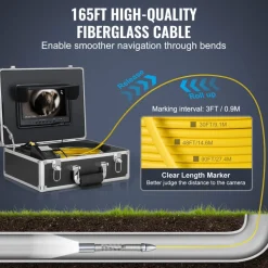 VEVOR Sewer Camera with 512Hz Locator, 165 ft/50 m, 9" Drain Inspection Camera with Self-Leveling, 36X Zoom, Plumbing Camera with Lights-12 LED, 32GB Card, IP68 Waterproof Snake Camera for Duct Pipe