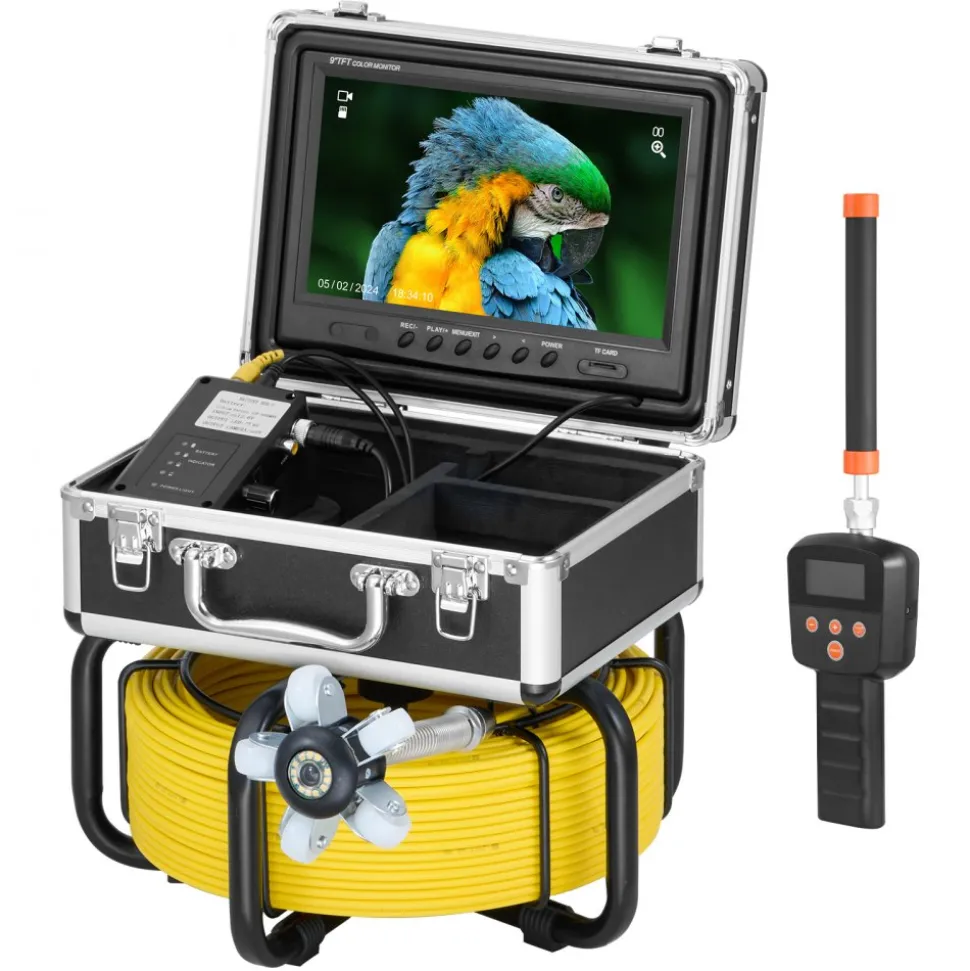 VEVOR Sewer Camera with 512Hz Locator, 98 ft/30 m, Self-Leveling Drain Inspection Camera with 9" 1080P HD Screen, 36X Zoom, Snake Plumbing Camera with Lights-12 LED, 32GB SD Card for Duct Pipe