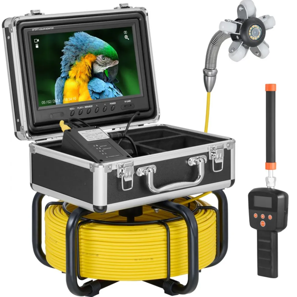 VEVOR Sewer Camera with 512Hz Locator, 98 ft/30 m, Self-Leveling Drain Inspection Camera with 9" 1080P HD Screen, 36X Zoom, Snake Plumbing Camera with Lights-12 LED, 32GB SD Card for Duct Pipe