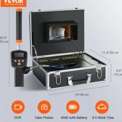 VEVOR Sewer Camera with 512Hz Locator,100 ft/30 m, 7" Pipeline Inspection Camera with DVR Function, IP68 Camera with 12 Adjustable LEDs, A 16 GB SD Card for Sewer Line, Home, Duct Drain Pipe Plumbing