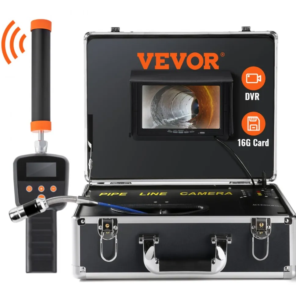 VEVOR Sewer Camera with 512Hz Locator,100 ft/30 m, 7" Pipeline Inspection Camera with DVR Function, IP68 Camera with 12 Adjustable LEDs, A 16 GB SD Card for Sewer Line, Home, Duct Drain Pipe Plumbing