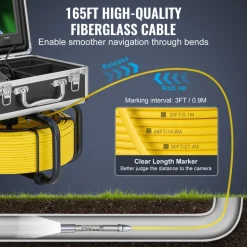 VEVOR Sewer Camera with 512Hz Locator,165 ft/50 m, Self-Leveling Drain Inspection Camera with  9" 1080P HD Screen, 36X Zoom, Snake Plumbing Camera with Lights-12 LED, 32GB SD Card for Duct Pipe