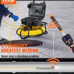 VEVOR Sewer Camera with 512Hz Locator,300 ft/91.5 m, 9" Pipeline Inspection Camera with DVR Function, IP68 Camera with 12 Adjustable LEDs, A 16 GB SD Card for Sewer Line, Home, Duct Drain Pipe Plumbin