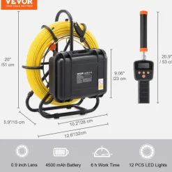 VEVOR Sewer Camera with 512Hz Locator,300 ft/91.5 m, 9" Pipeline Inspection Camera with DVR Function, IP68 Camera with 12 Adjustable LEDs, A 16 GB SD Card for Sewer Line, Home, Duct Drain Pipe Plumbin