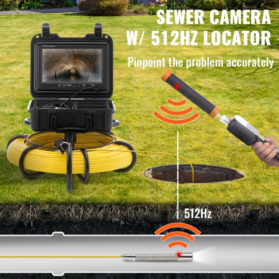 VEVOR Sewer Camera with 512Hz Locator,300 ft/91.5 m, 9" Pipeline Inspection Camera with DVR Function, IP68 Camera with 12 Adjustable LEDs, A 16 GB SD Card for Sewer Line, Home, Duct Drain Pipe Plumbin
