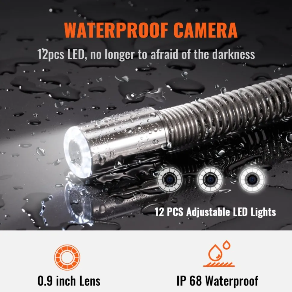 VEVOR Sewer Camera with 512Hz Locator,300 ft/91.5 m, 9" Pipeline Inspection Camera with DVR Function, IP68 Camera with 12 Adjustable LEDs, A 16 GB SD Card for Sewer Line, Home, Duct Drain Pipe Plumbin