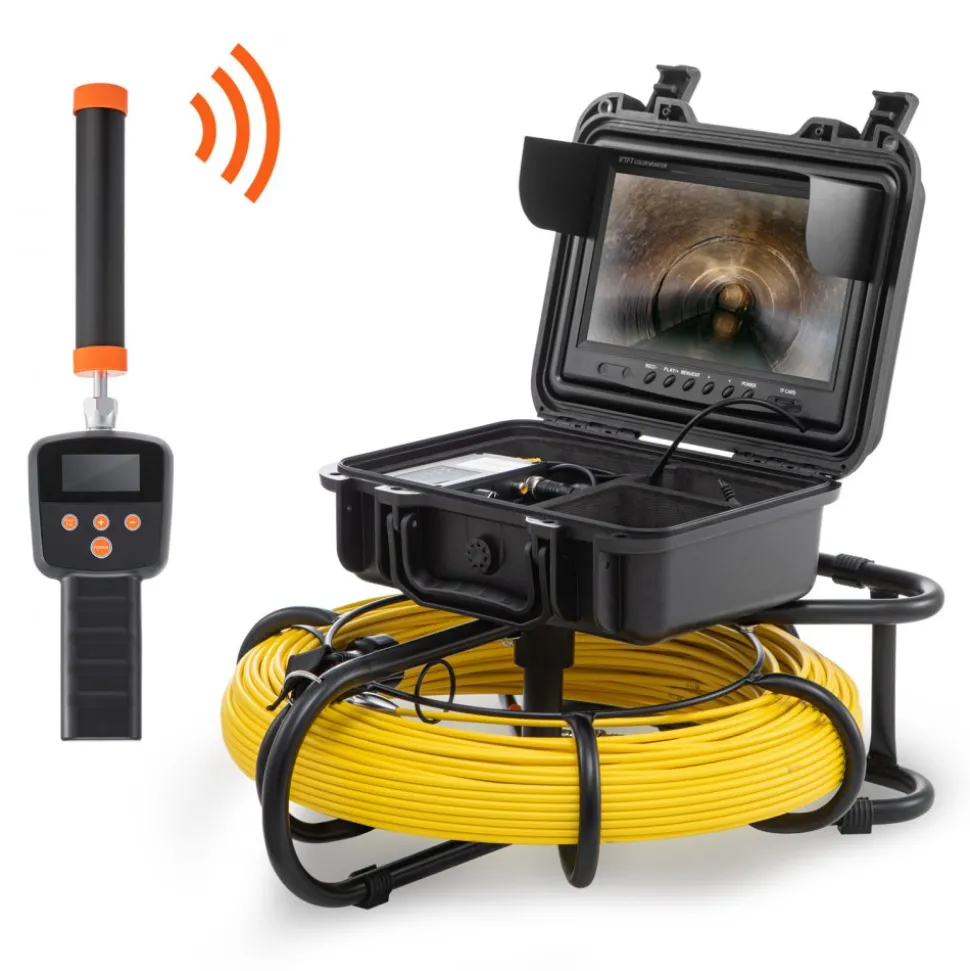 VEVOR Sewer Camera with 512Hz Locator,300 ft/91.5 m, 9" Pipeline Inspection Camera with DVR Function, IP68 Camera with 12 Adjustable LEDs, A 16 GB SD Card for Sewer Line, Home, Duct Drain Pipe Plumbin