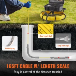 VEVOR Sewer Camera with 512Hz Locator, 164 ft/50 m, 9" Pipeline Inspection Camera with DVR Function, IP68 Camera with 12 Adjustable LEDs, A 16 GB SD Card for Sewer Line, Home, Duct Drain Pipe Plumbing
