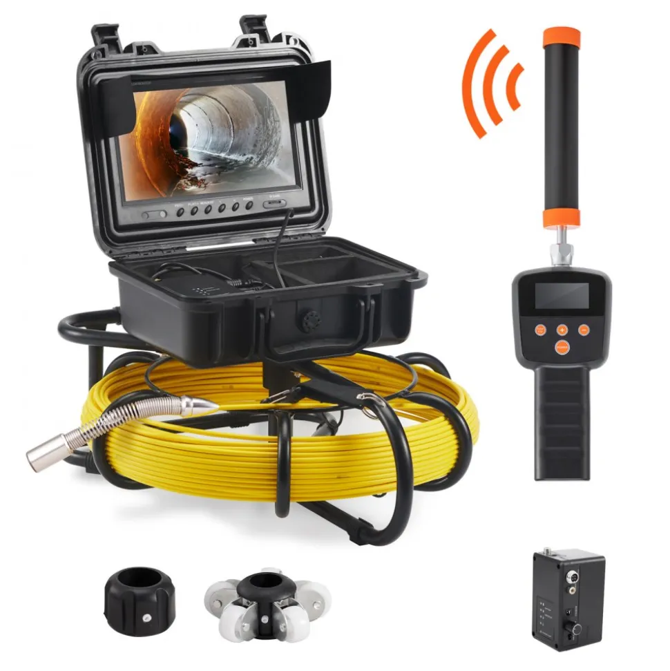 VEVOR Sewer Camera with 512Hz Locator, 164 ft/50 m, 9" Pipeline Inspection Camera with DVR Function, IP68 Camera with 12 Adjustable LEDs, A 16 GB SD Card for Sewer Line, Home, Duct Drain Pipe Plumbing