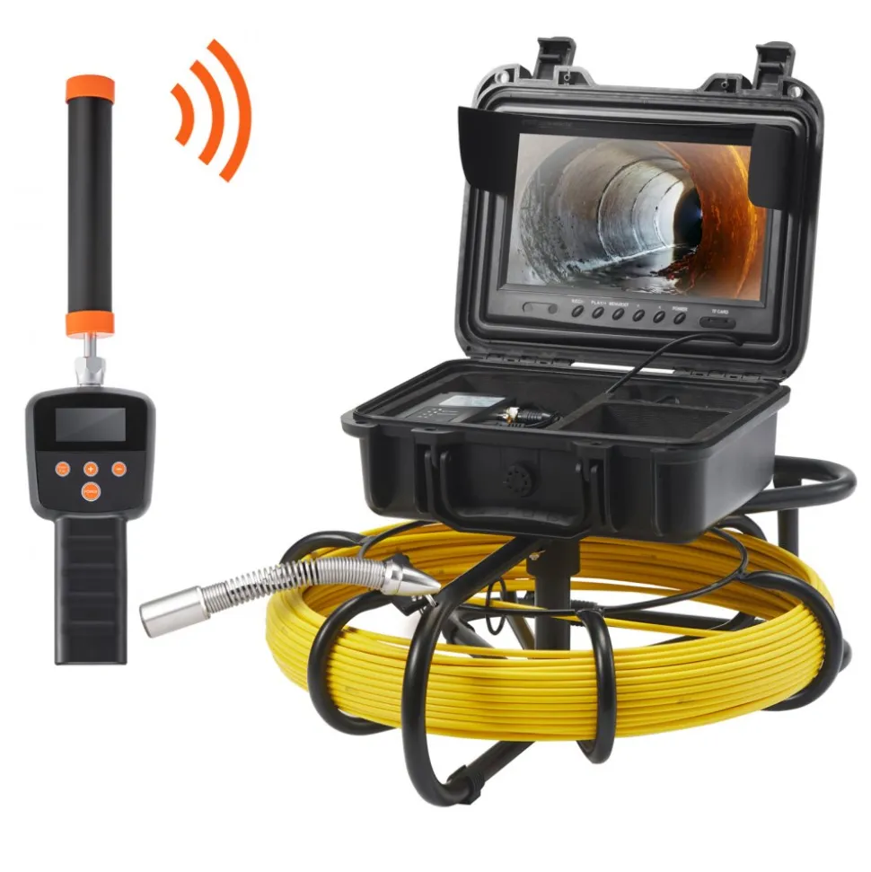 VEVOR Sewer Camera with 512Hz Locator, 164 ft/50 m, 9" Pipeline Inspection Camera with DVR Function, IP68 Camera with 12 Adjustable LEDs, A 16 GB SD Card for Sewer Line, Home, Duct Drain Pipe Plumbing