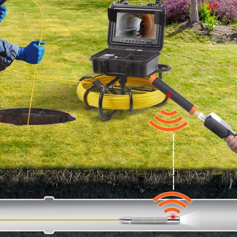 VEVOR Sewer Camera with 512Hz Locator, 164 ft/50 m, 9" Pipeline Inspection Camera with DVR Function, IP68 Camera with 12 Adjustable LEDs, A 16 GB SD Card for Sewer Line, Home, Duct Drain Pipe Plumbing