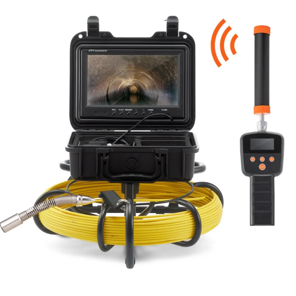 VEVOR Sewer Camera with 512Hz Locator, 164 ft/50 m, 9" Pipeline Inspection Camera with DVR Function, IP68 Camera with 12 Adjustable LEDs, A 16 GB SD Card for Sewer Line, Home, Duct Drain Pipe Plumbing