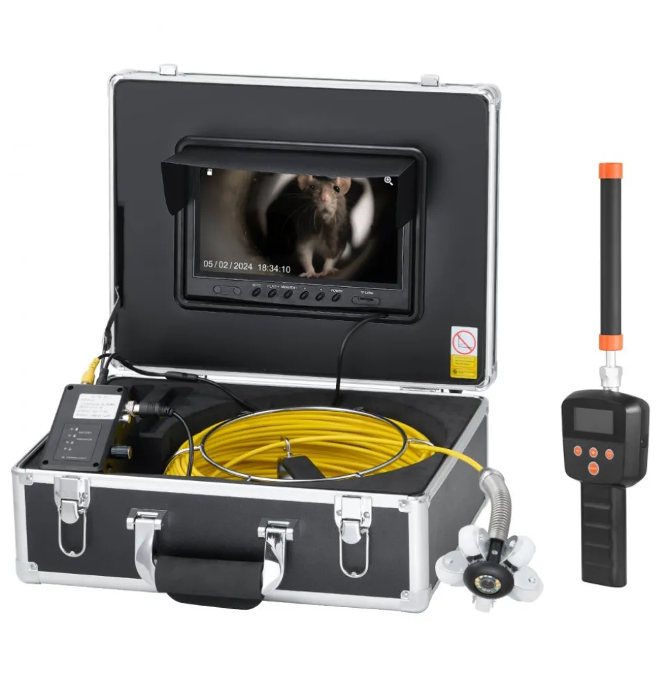 VEVOR Sewer Camera with 512Hz Locator, 98 ft/30 m, 9" Drain Inspection Camera with Self-Leveling, 36X Zoom, Plumbing Camera with Lights-12 LED, 32GB Card, IP68 Waterproof Snake Camera for Duct Pipe