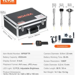 VEVOR Sewer Camera with 512Hz Locator, 98 ft/30 m, 9