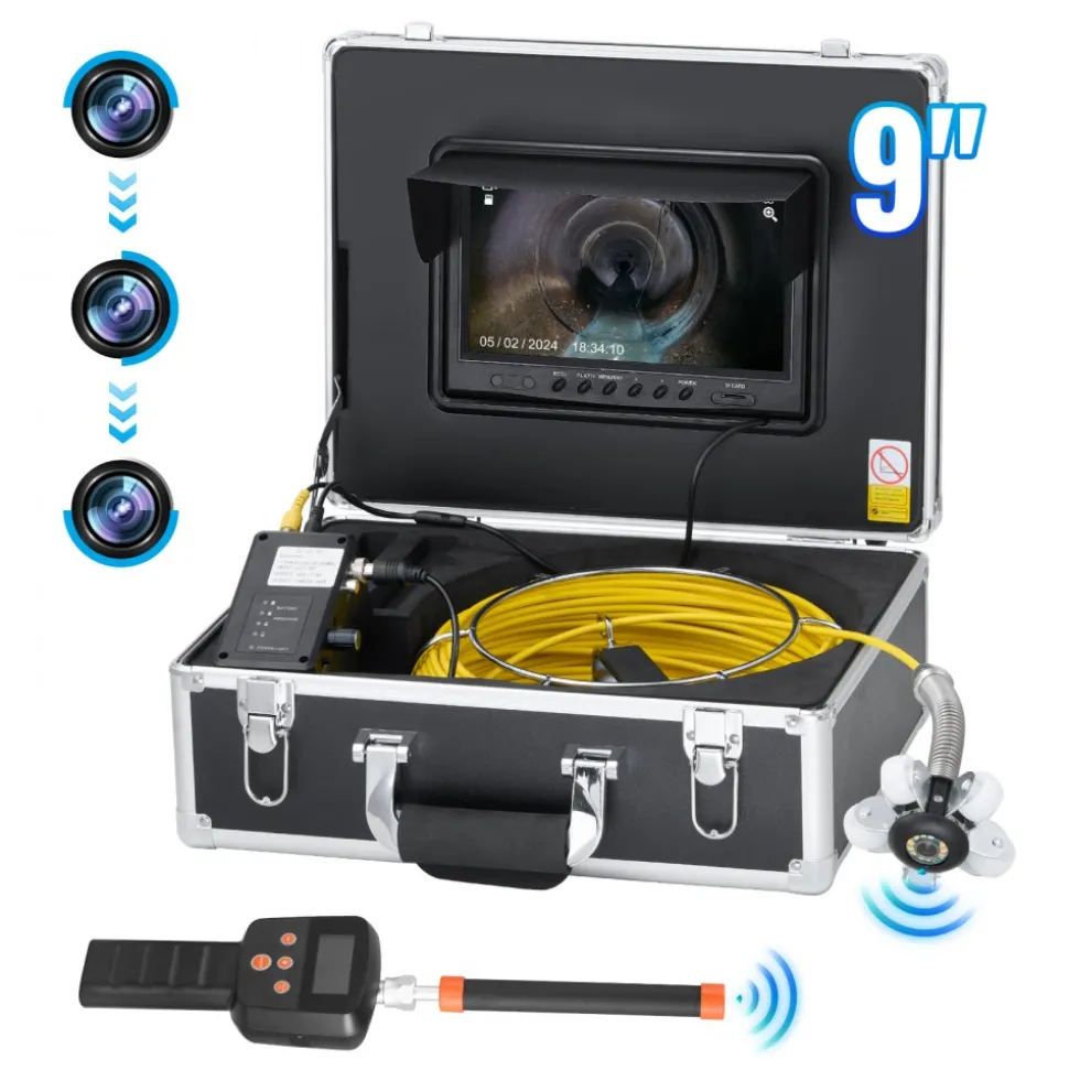 VEVOR Sewer Camera with 512Hz Locator, 98 ft/30 m, 9" Drain Inspection Camera with Self-Leveling, 36X Zoom, Plumbing Camera with Lights-12 LED, 32GB Card, IP68 Waterproof Snake Camera for Duct Pipe