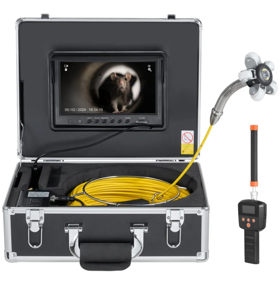 VEVOR Sewer Camera with 512Hz Locator, 98 ft/30 m, 9" Drain Inspection Camera with Self-Leveling, 36X Zoom, Plumbing Camera with Lights-12 LED, 32GB Card, IP68 Waterproof Snake Camera for Duct Pipe