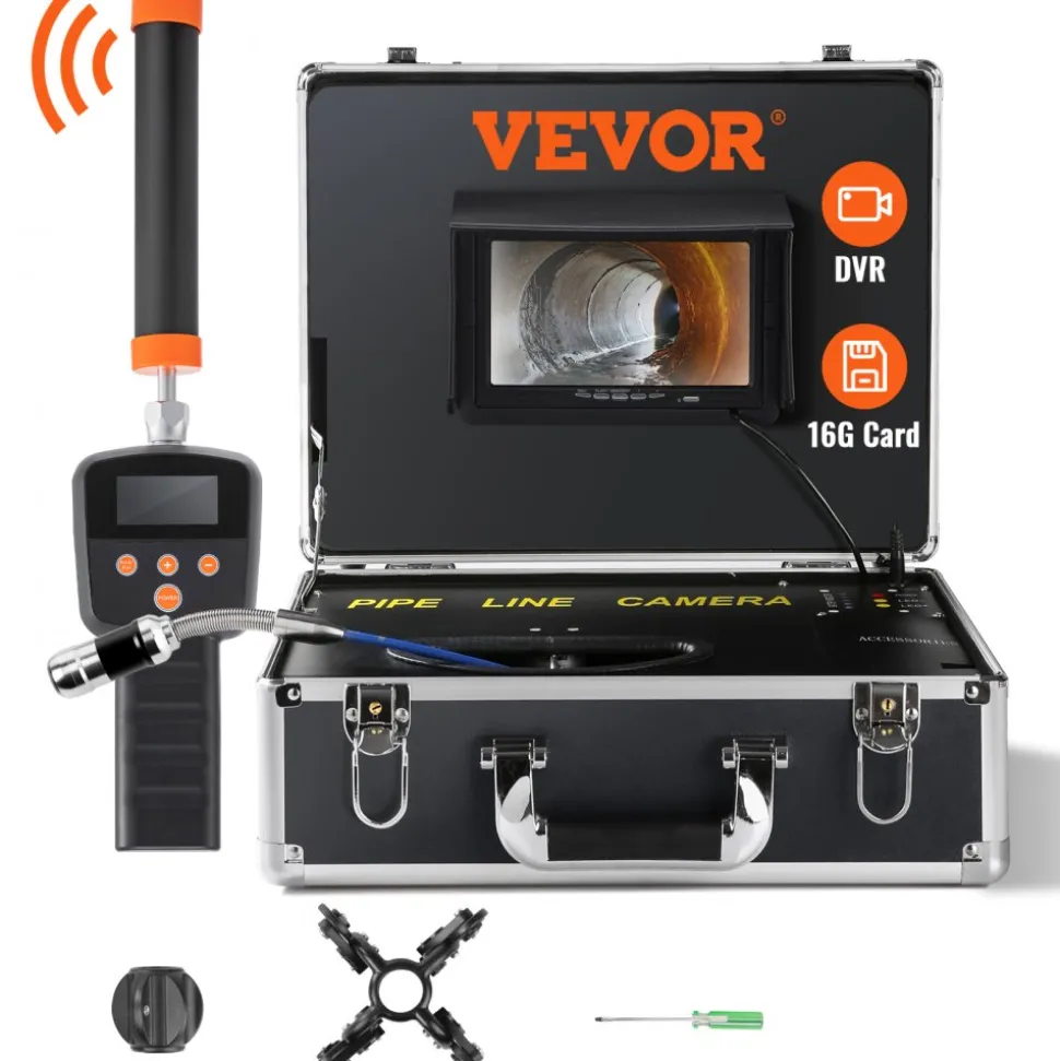 VEVOR Sewer Camera with 512Hz Locator, 131 ft/40 m, 7" Pipeline Inspection Camera with DVR Function, IP68 Camera with 12 Adjustable LEDs, A 16 GB SD Card for Sewer Line, Home, Duct Drain Pipe Plumbing