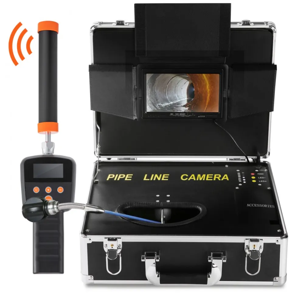 VEVOR Sewer Camera with 512Hz Locator, 131 ft/40 m, 7" Pipeline Inspection Camera with DVR Function, IP68 Camera with 12 Adjustable LEDs, A 16 GB SD Card for Sewer Line, Home, Duct Drain Pipe Plumbing