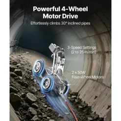 VEVOR Sewer Pipe Inspection Robot, 394FT Pipeline Detection Crawling Robot with 2MP Front/Rear Cameras & Touchscreen Tablet, IP68 Plumbing Camera with Lights & Distance Counter for Industrial Pipes